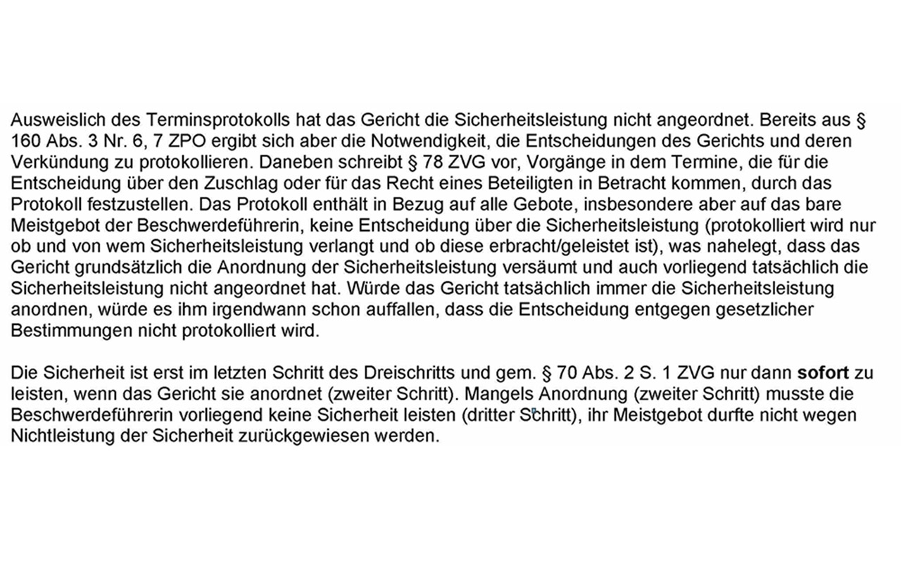 Ausschnitt aus dem Versteigerungsprotokoll