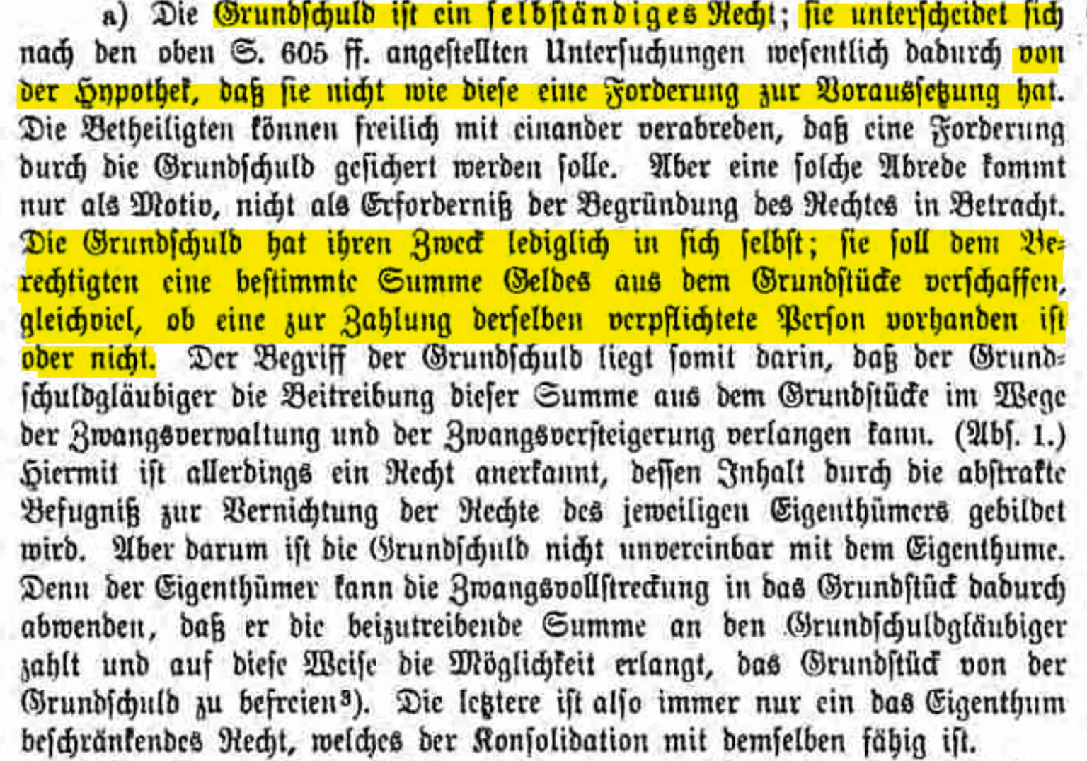Auszug aus den Motiven zum Bürgerlichen Gesetzbuch zur abstrakten Gestaltung der Grundschuld