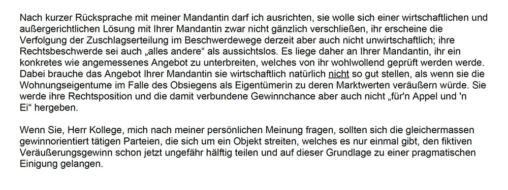 Ausschnitt aus dem Schreiben des Adwokaten